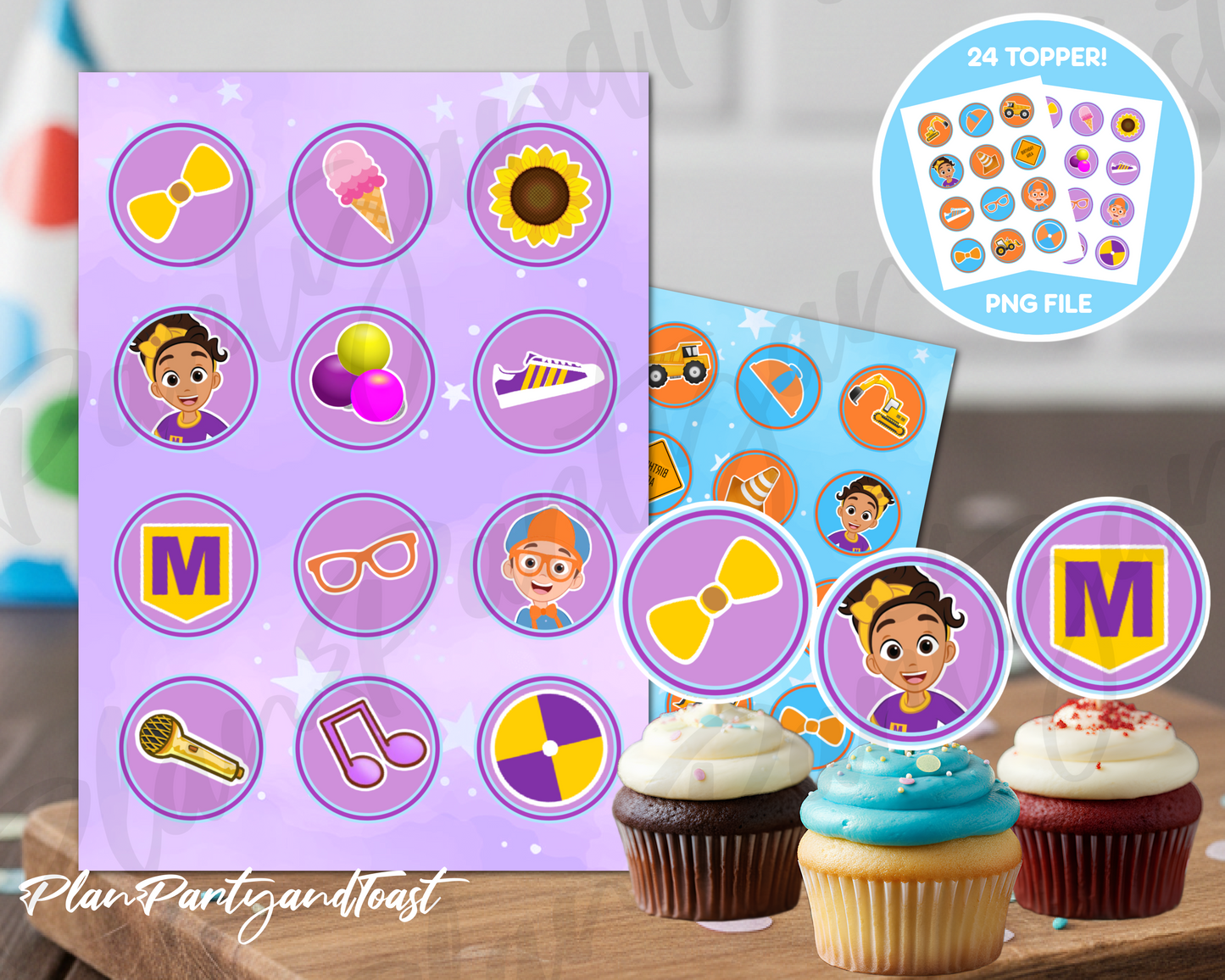 Blippi and Meekah cupcake toppers