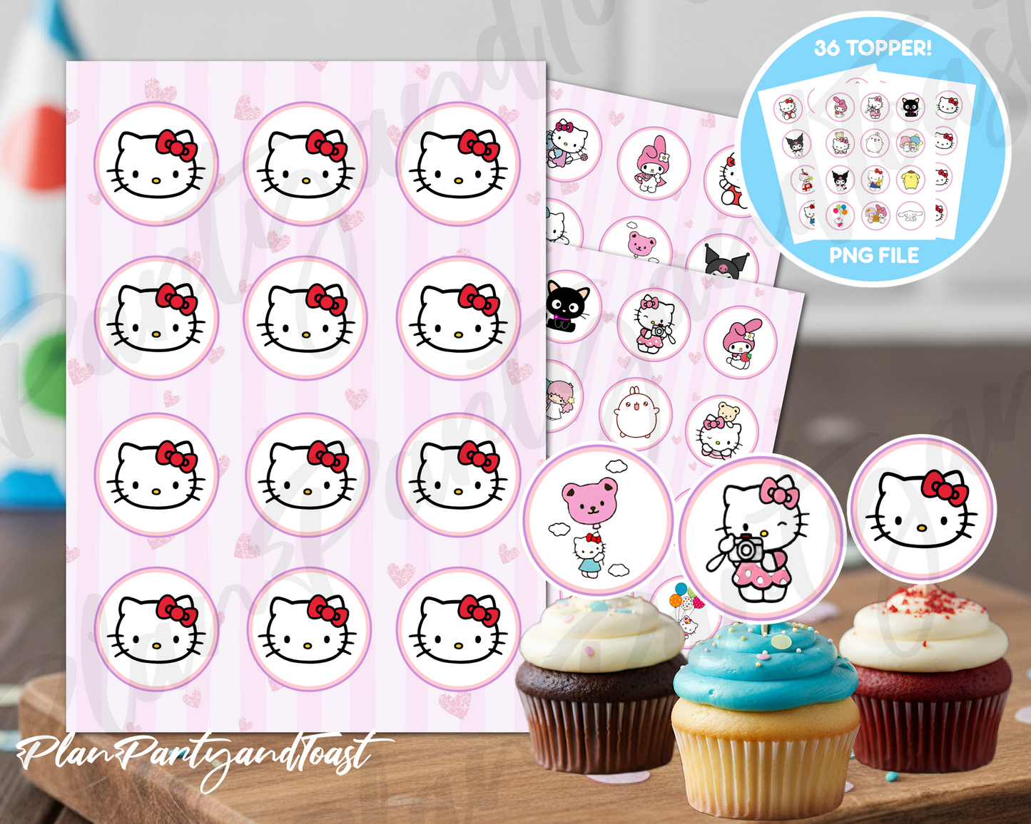 Hello Kitty cupcake toppers