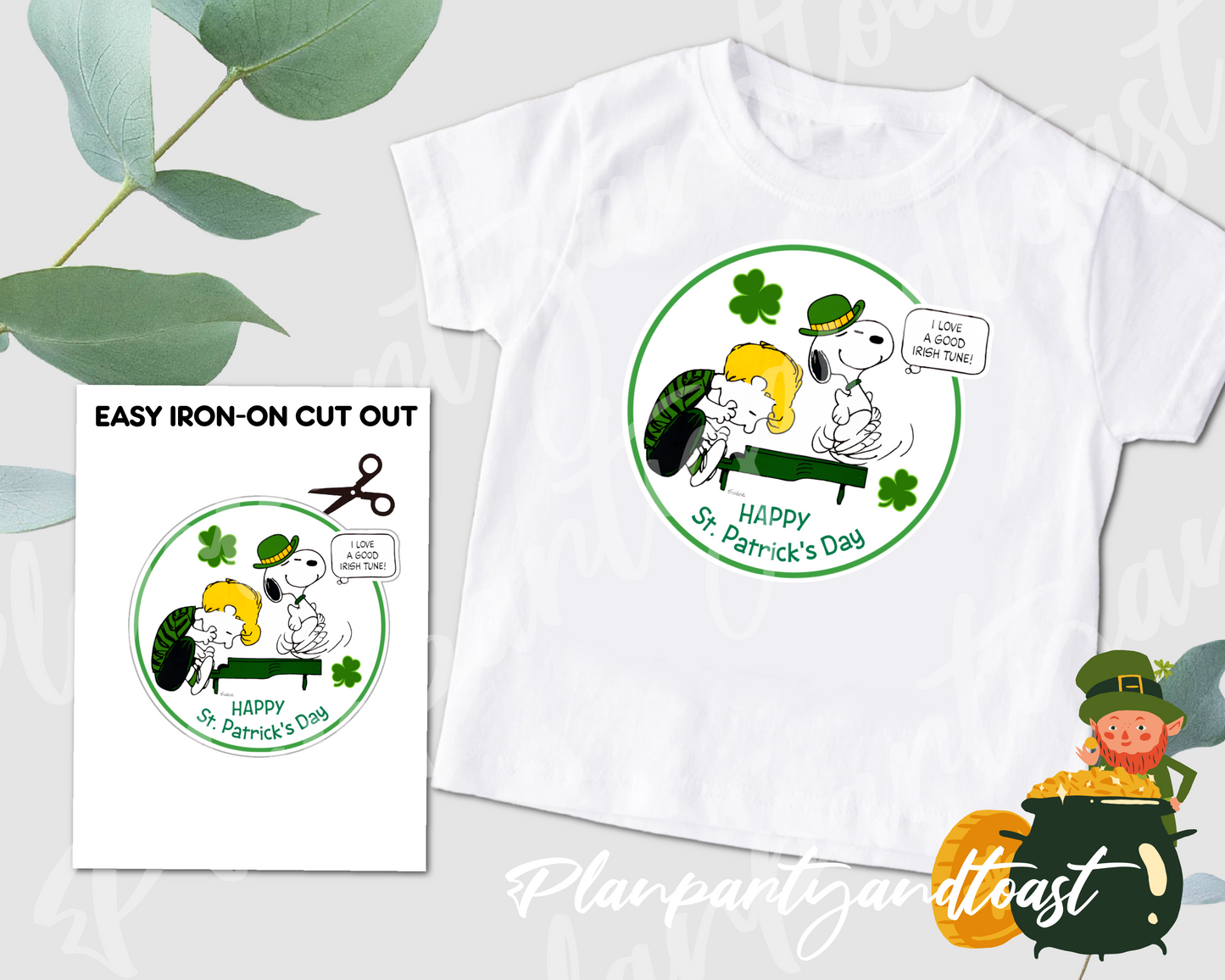St. Patrick's Day Snoopy and Schroeder Good Irish Tune Digital Iron-On Design