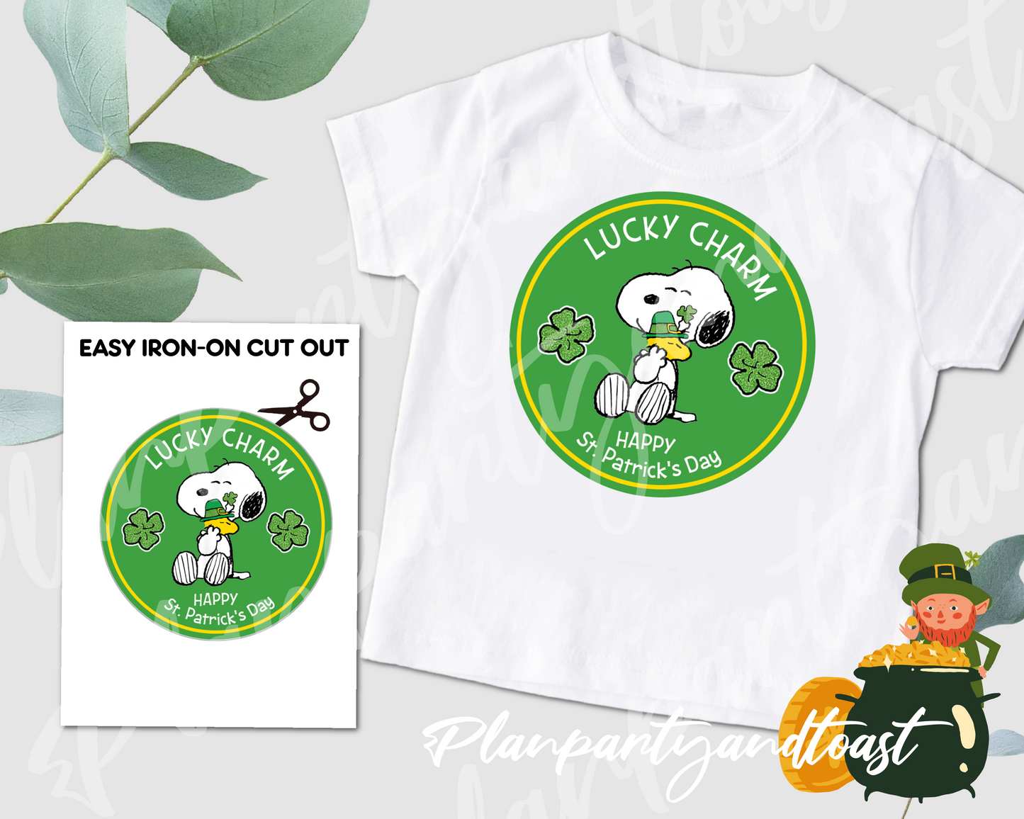 St. Patrick's Day Snoopy Woodstock Lucky Charm Digital Iron-On Design