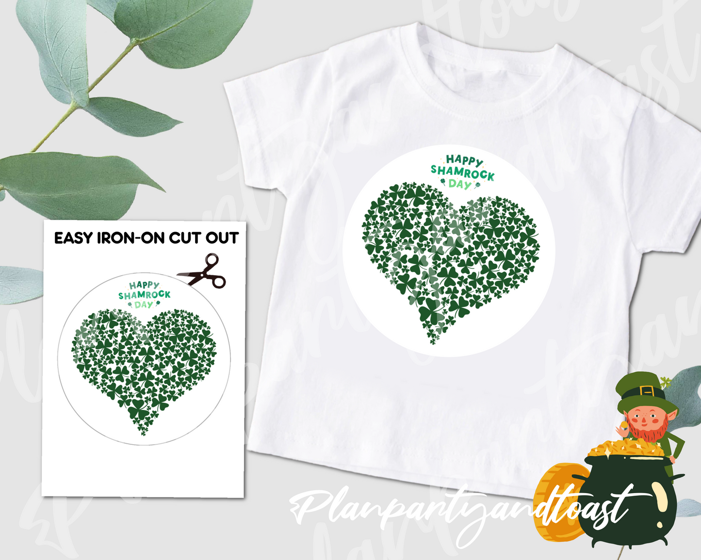 St. Patrick's Day Heart of Clovers Digital Iron-On Design