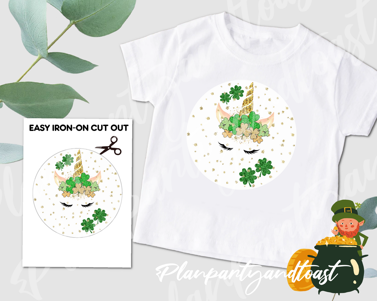 St. Patrick's Day Lucky Unicorn Digital Iron-On Design