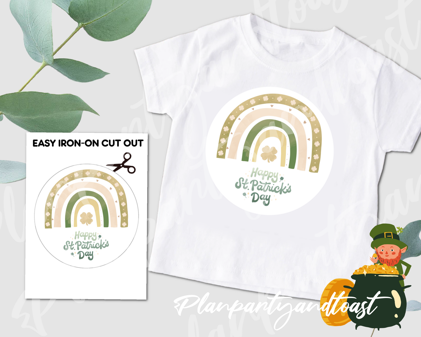 St. Patrick's Day Clover Rainbow Digital Iron-On Design