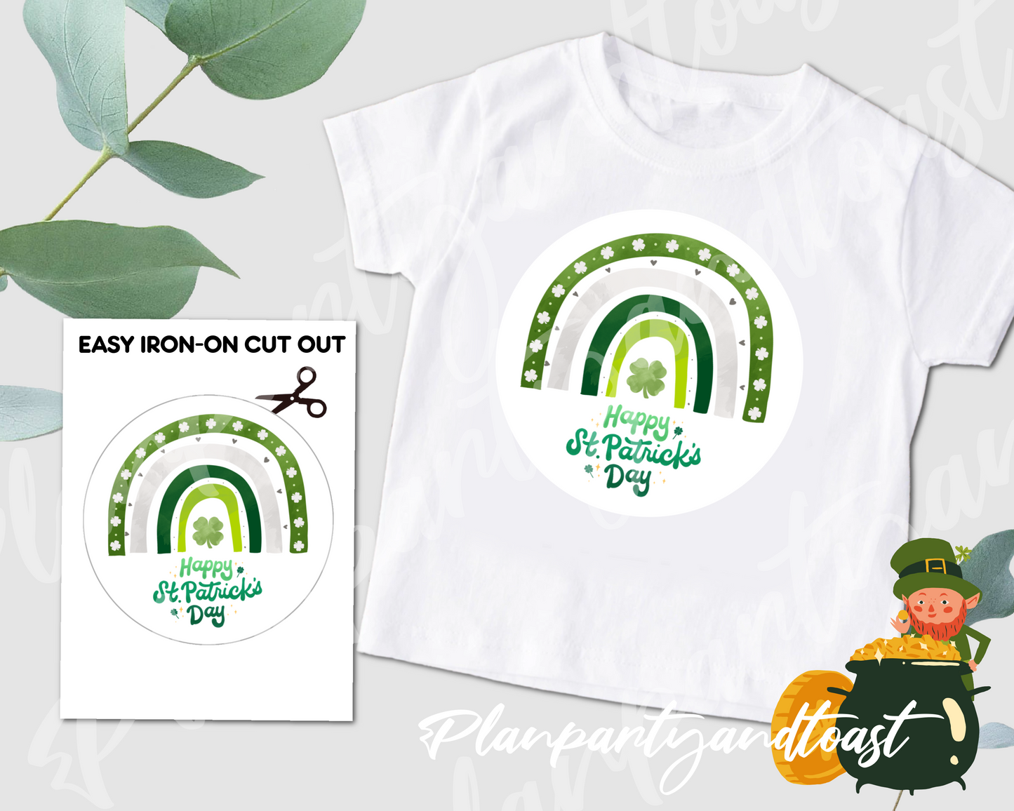 St. Patrick's Day Green Clover Rainbow Digital Iron-On Design