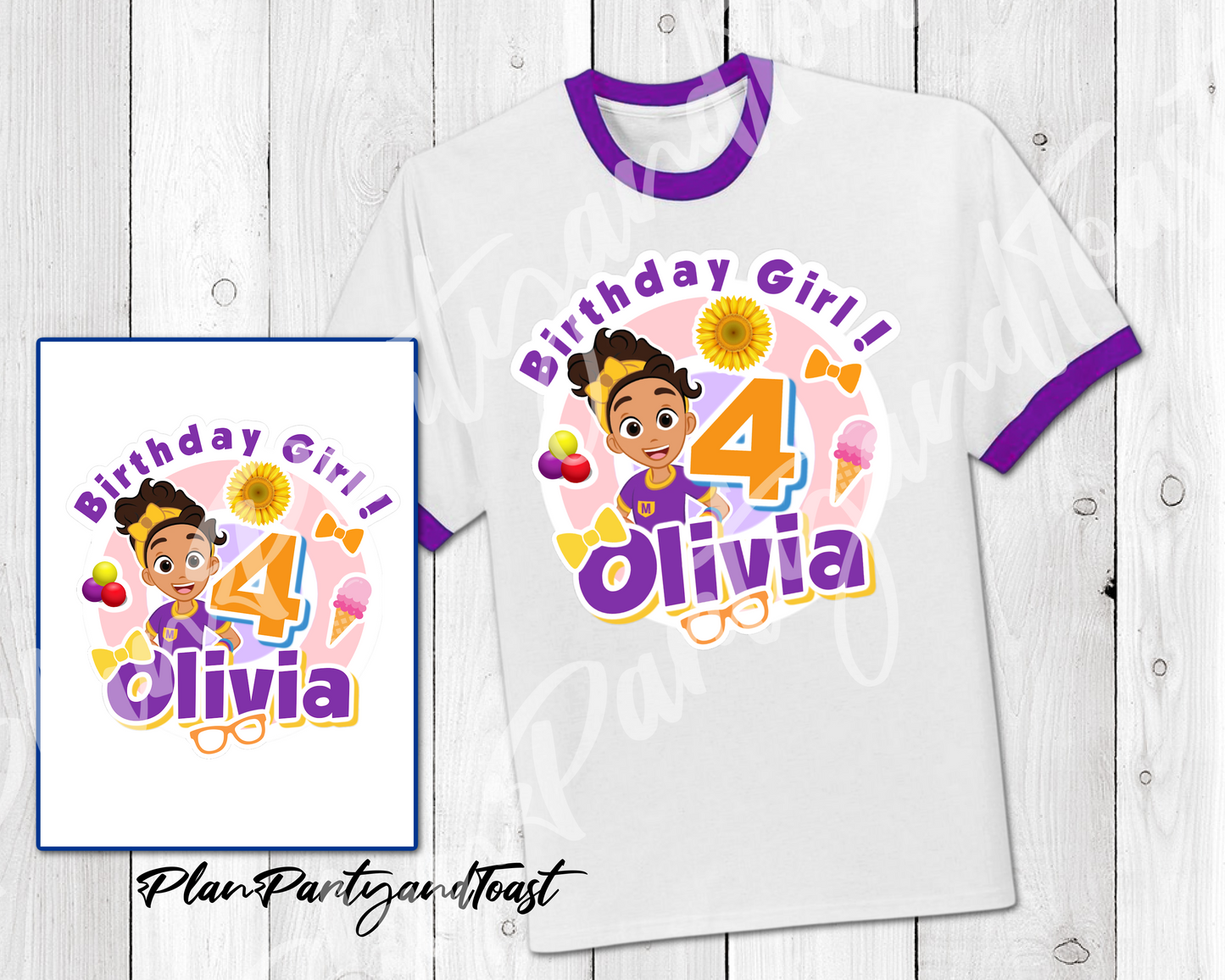 Diseño termoadhesivo de cumpleaños de Blippi Meekah