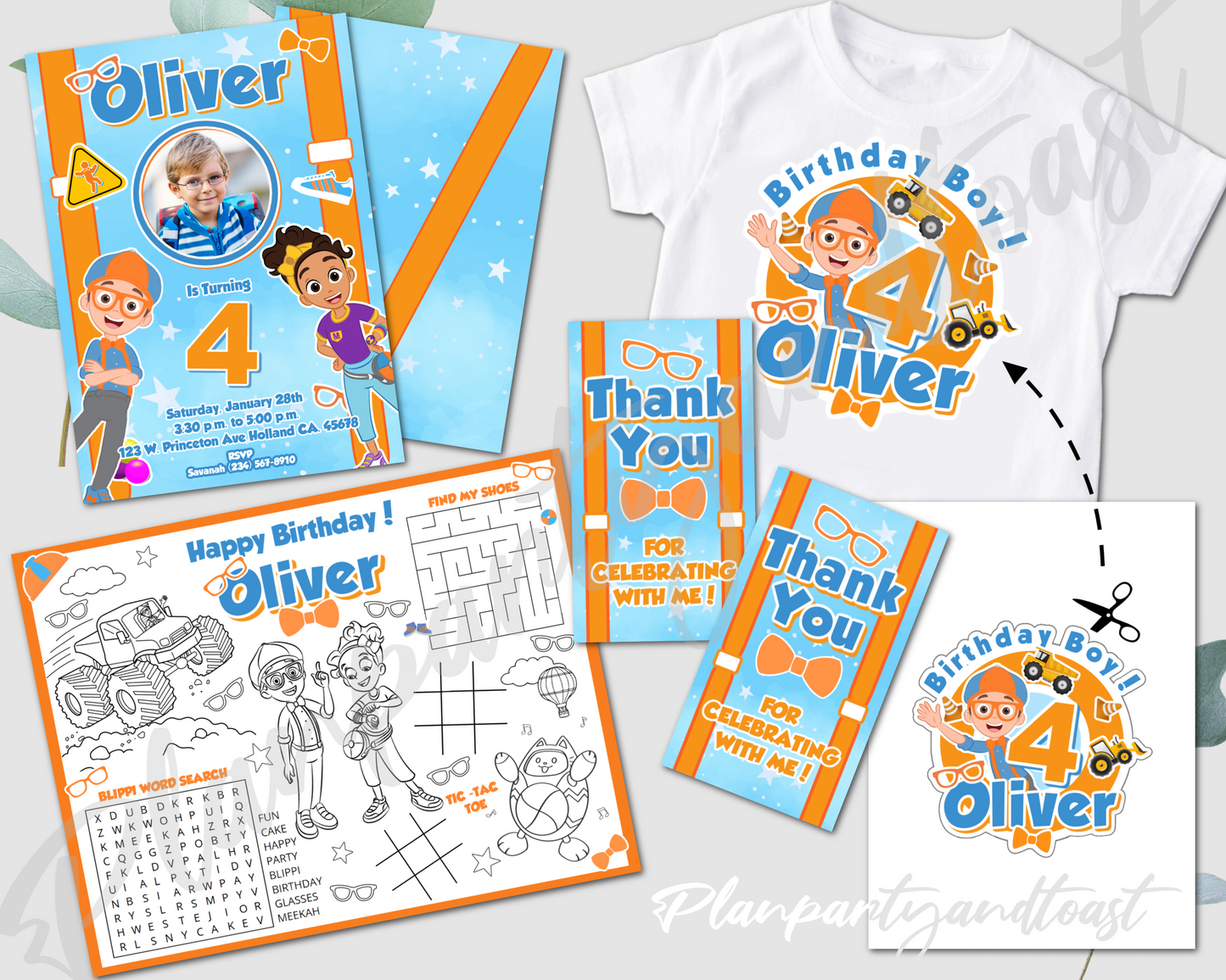 Blippi and Meekah birthday invitation bundle