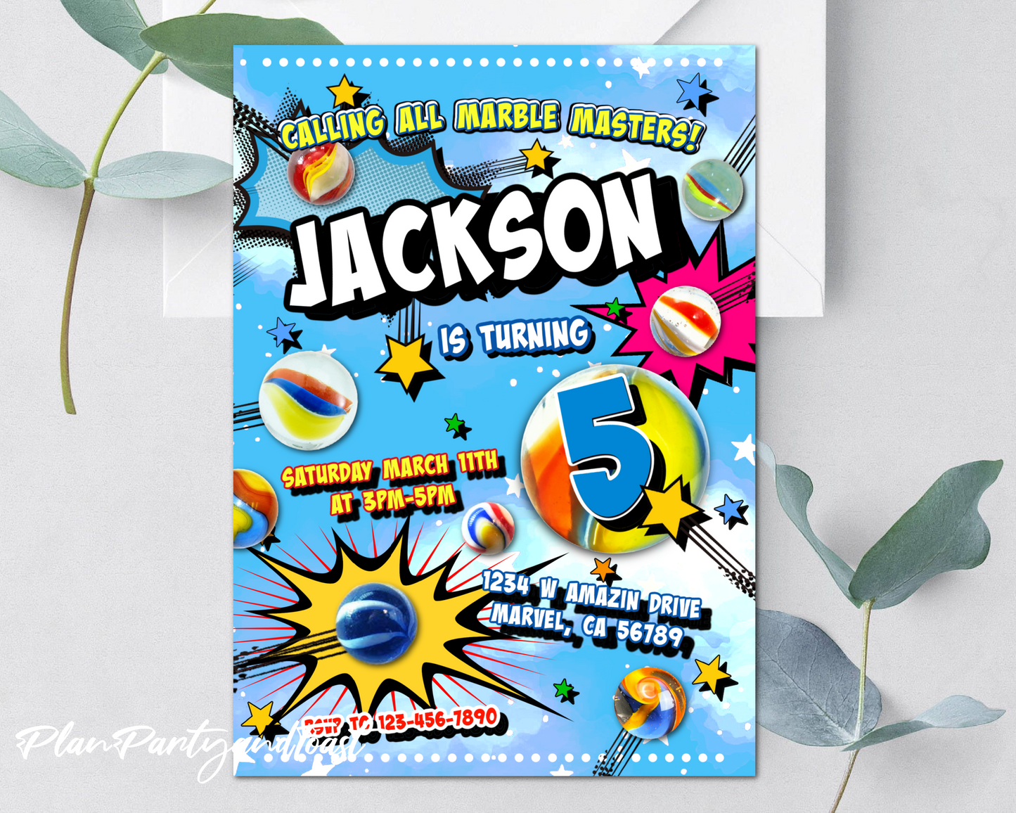 Marbles birthday invitation