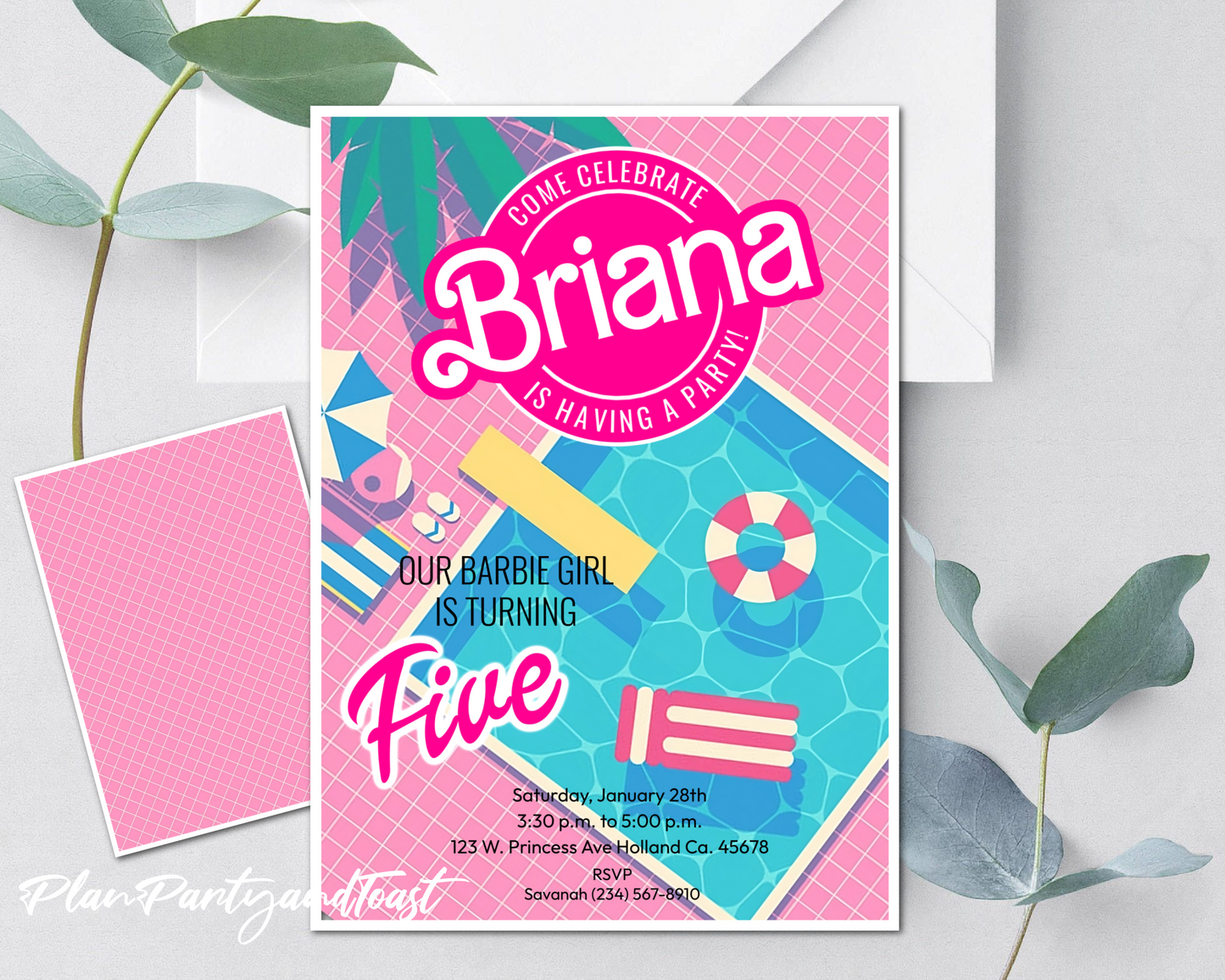 Barbie birthday invitation pool party