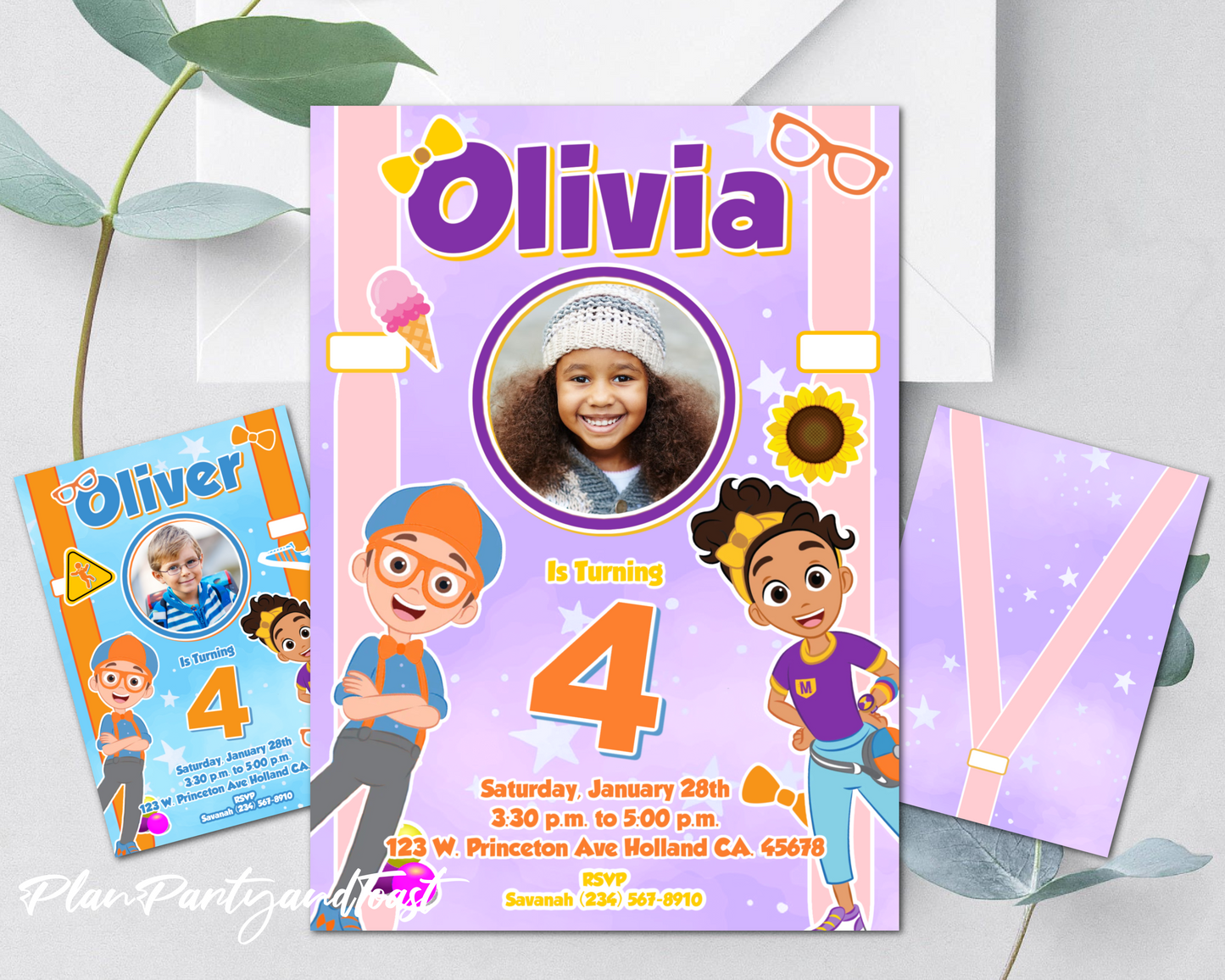 Blippi and Meekah birthday invitation