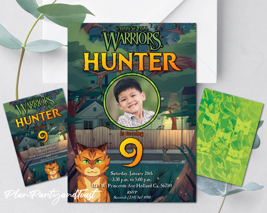 Warriors Cats birthday invitation, Warriors birthday theme