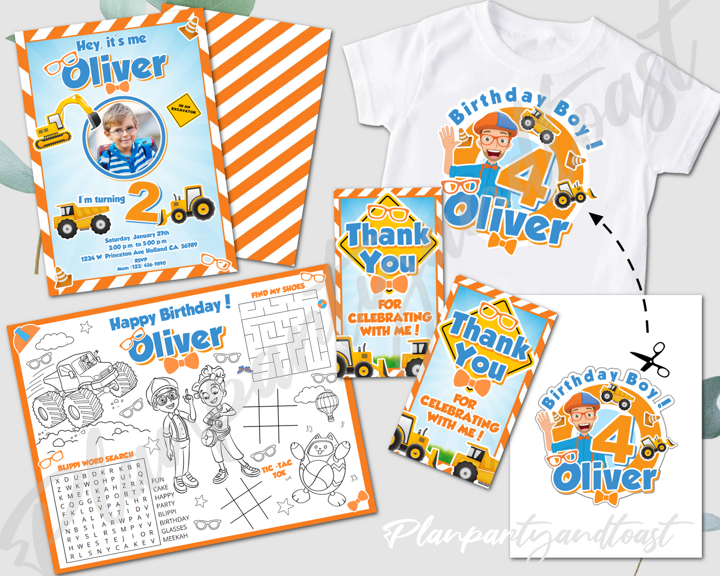 Blippi birthday invitation bundle