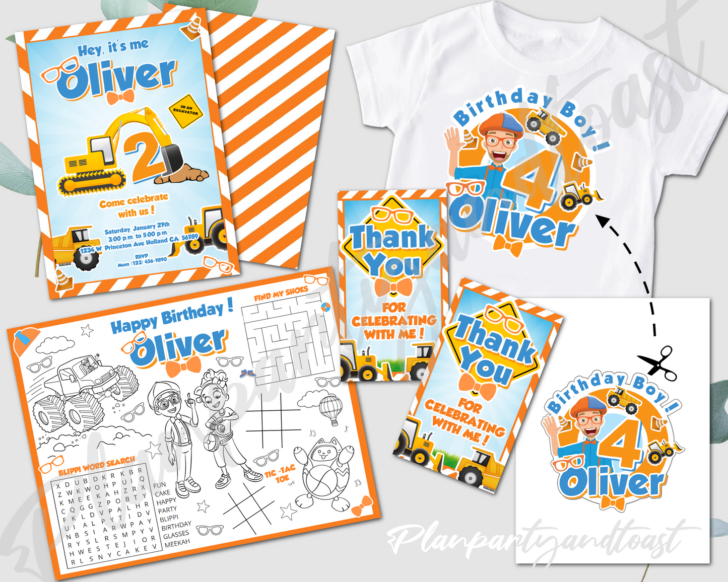 Blippi birthday invitation bundle