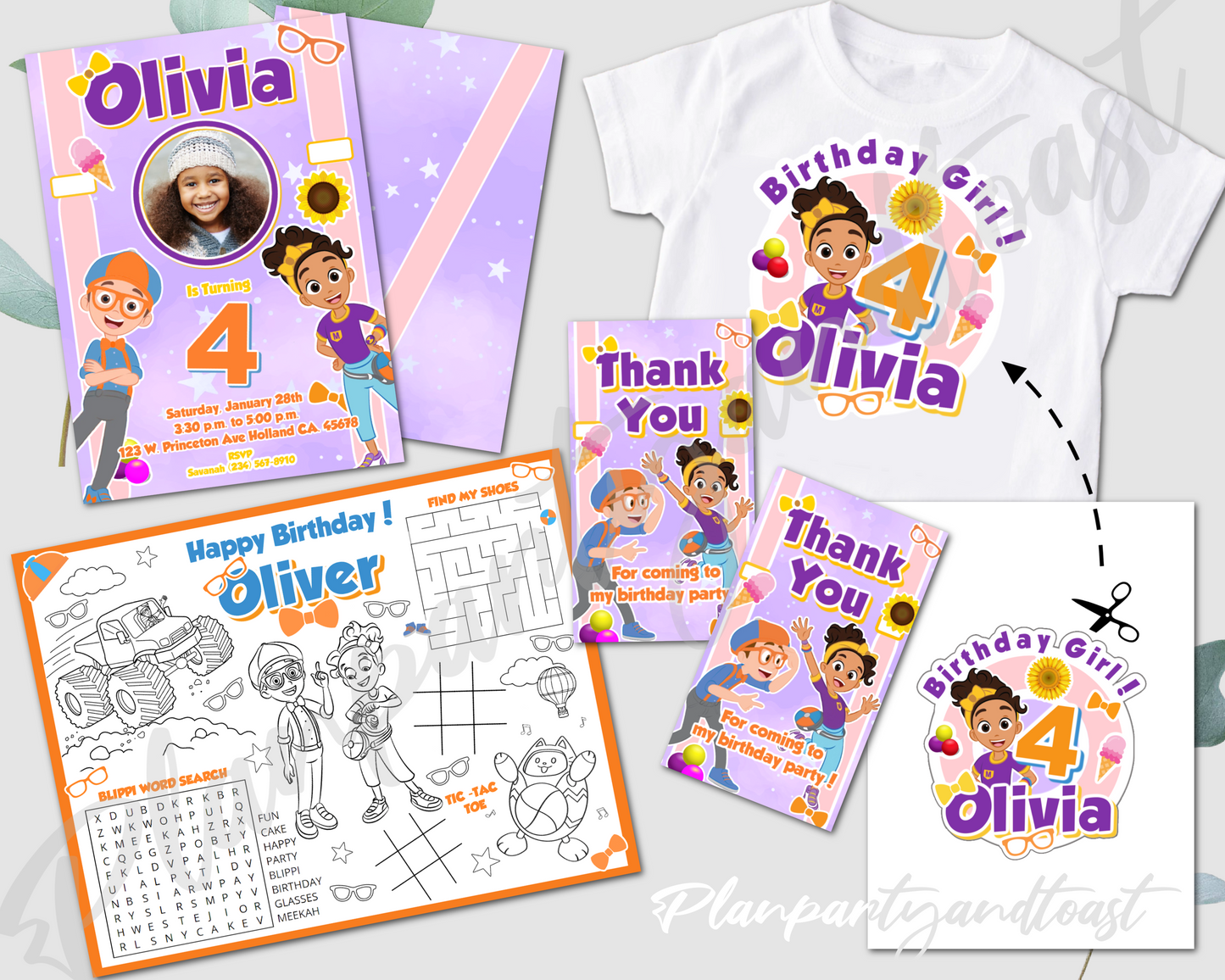 Blippi and Meekah birthday invitation bundle