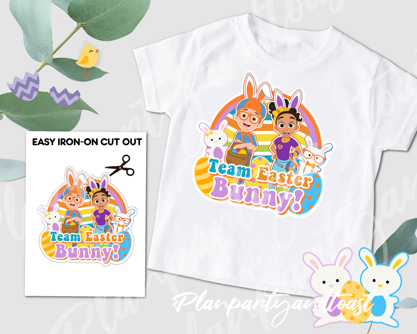 Blippi and Meekah Team Easter Bunny Digital Iron-On Design