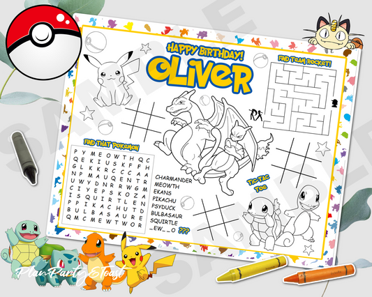 Pokemon birthday party placemat