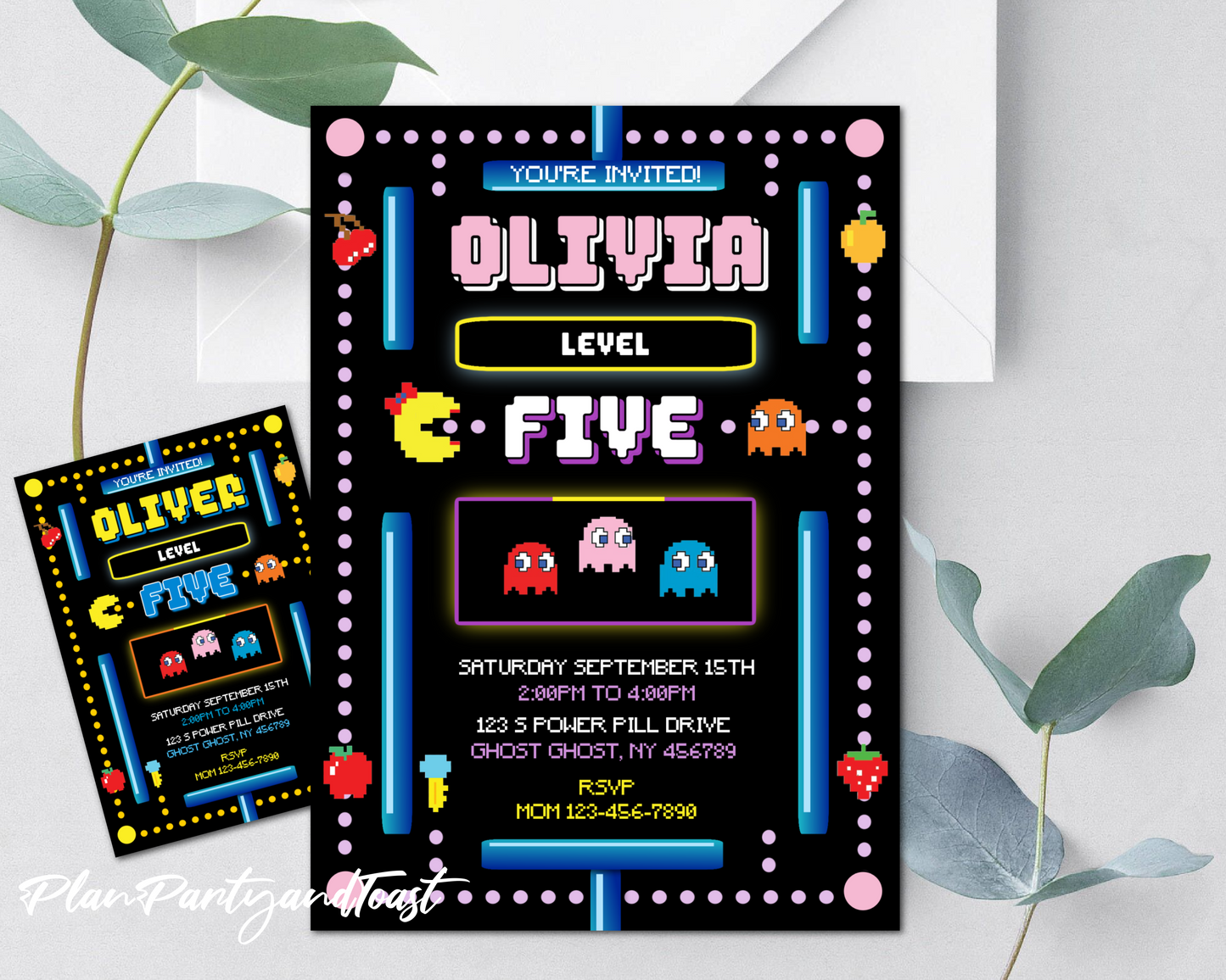 Pac-Man birthday invitation