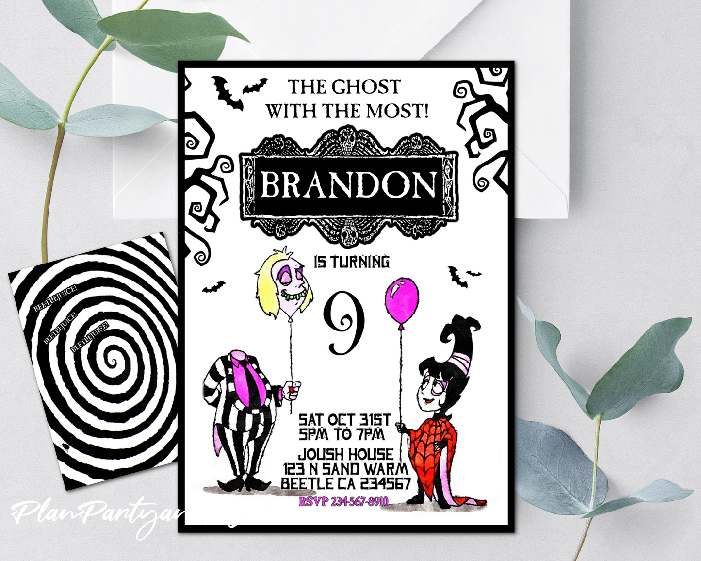 Beetlejuice birthday invitation