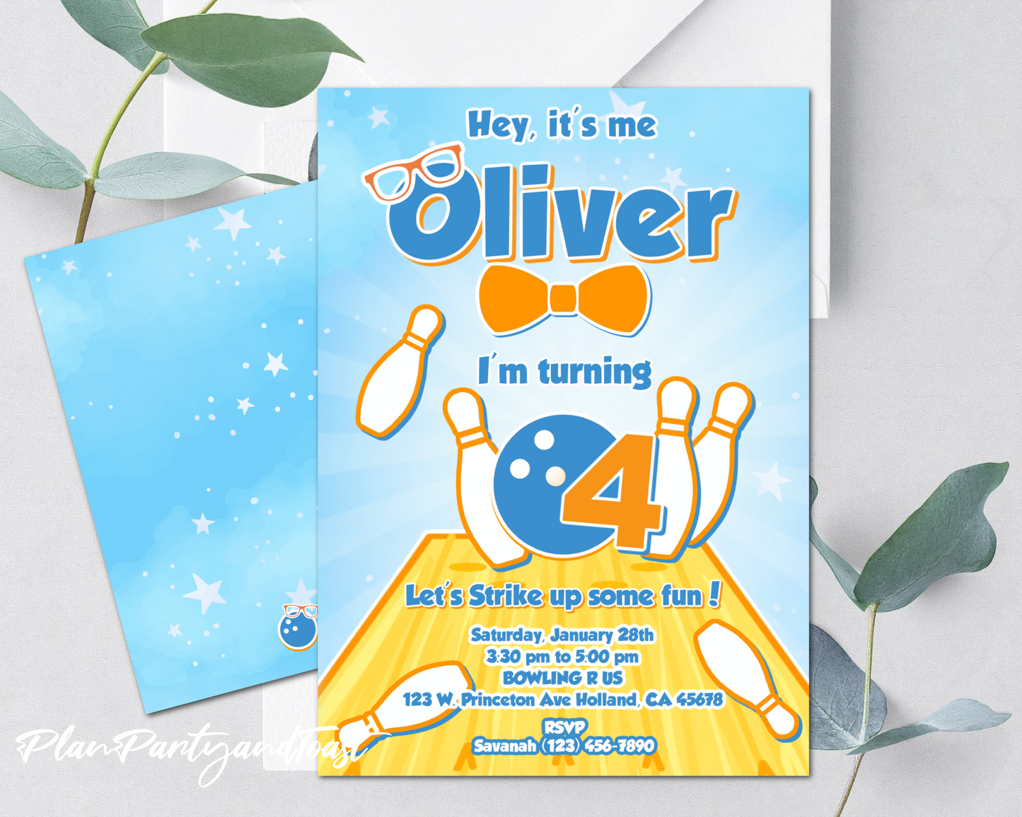 Blippi Bowling birthday invitation birthday