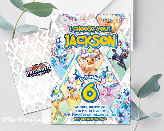 Pokemon birthday invitation Prismatic Evolution Theme