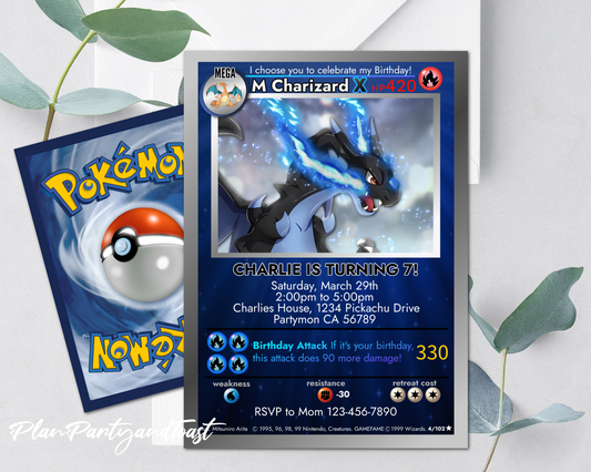 Pokemon birthday invitation Mega Charizard Theme