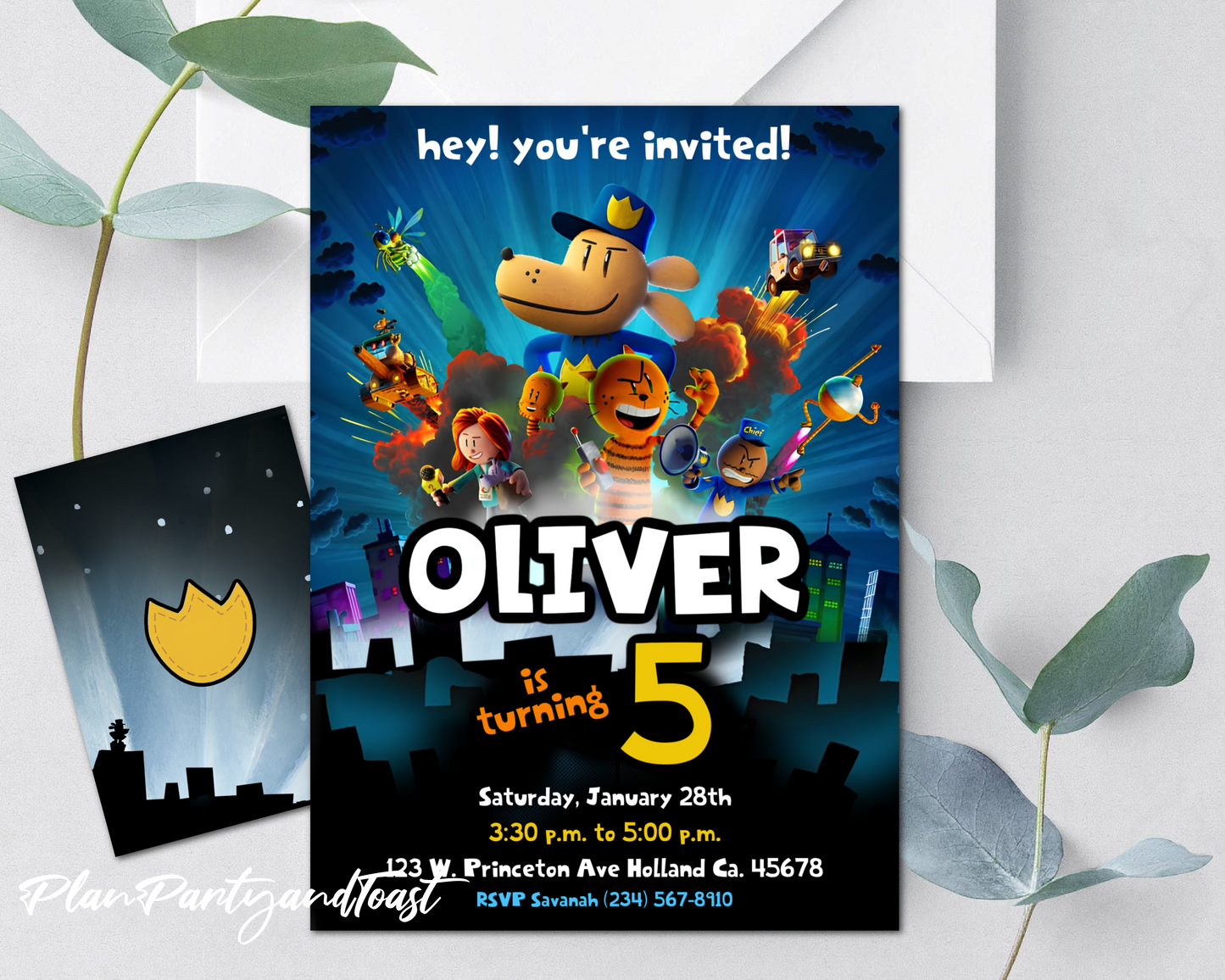 Dog Man Movie birthday invitation