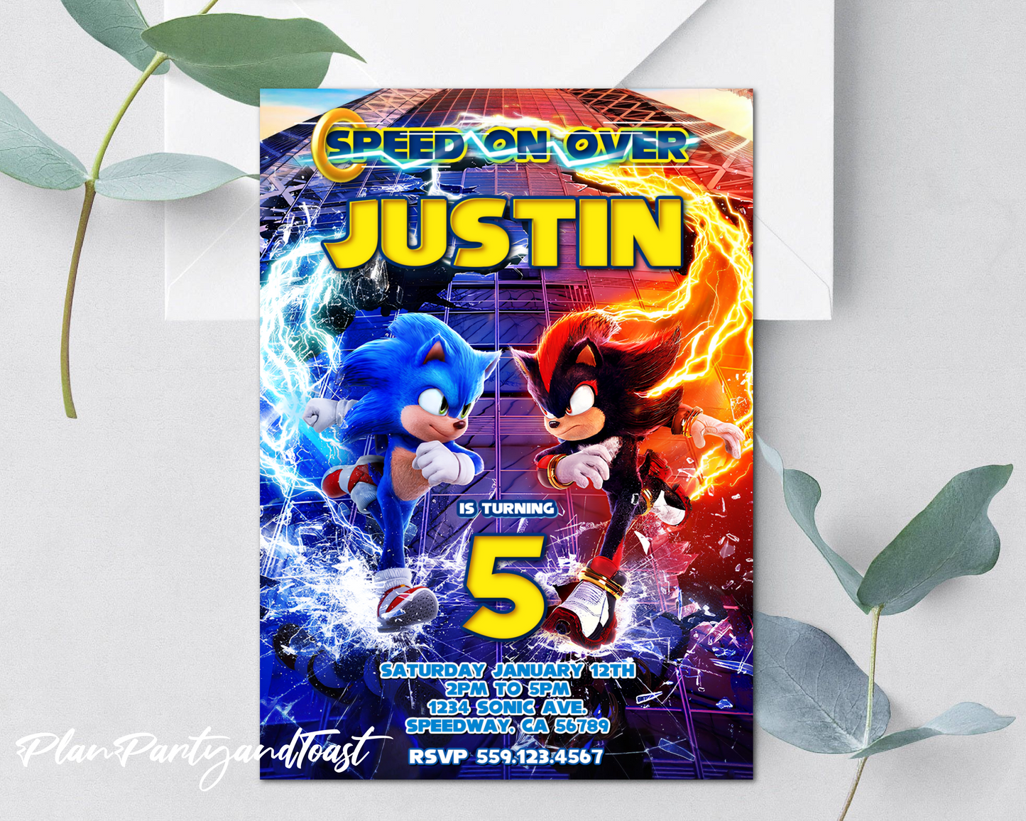 Sonic 3 birthday invitation Sonic V.S. Shadow