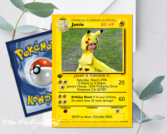 Pokemon birthday invitation Pickachu Theme