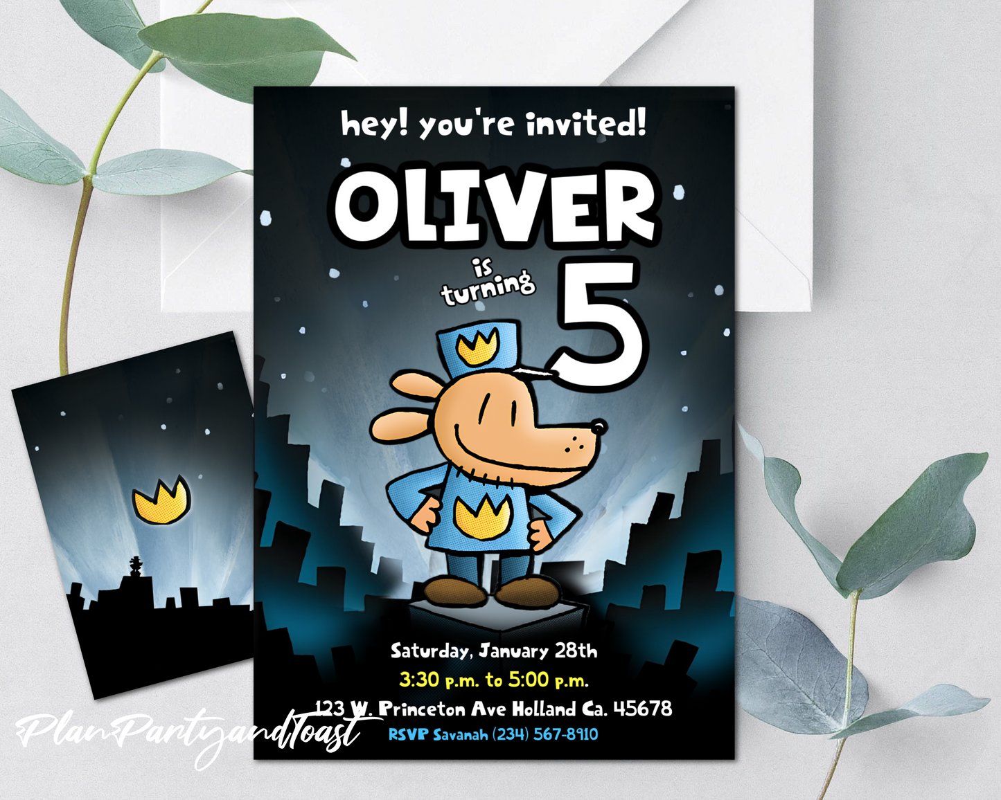 Dog Man birthday invitation