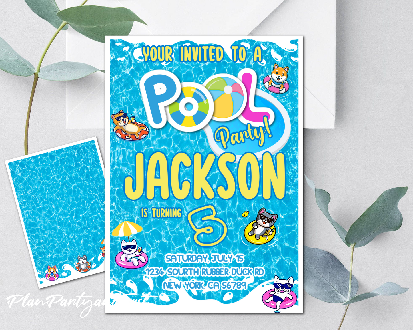 Pool Party birthday invitation splash party