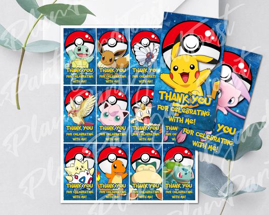 Pokemon birthday Thank You Tags