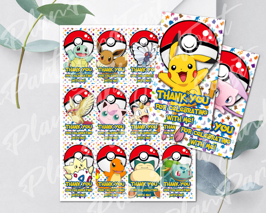 Pokemon birthday Thank You Tags 151 Theme