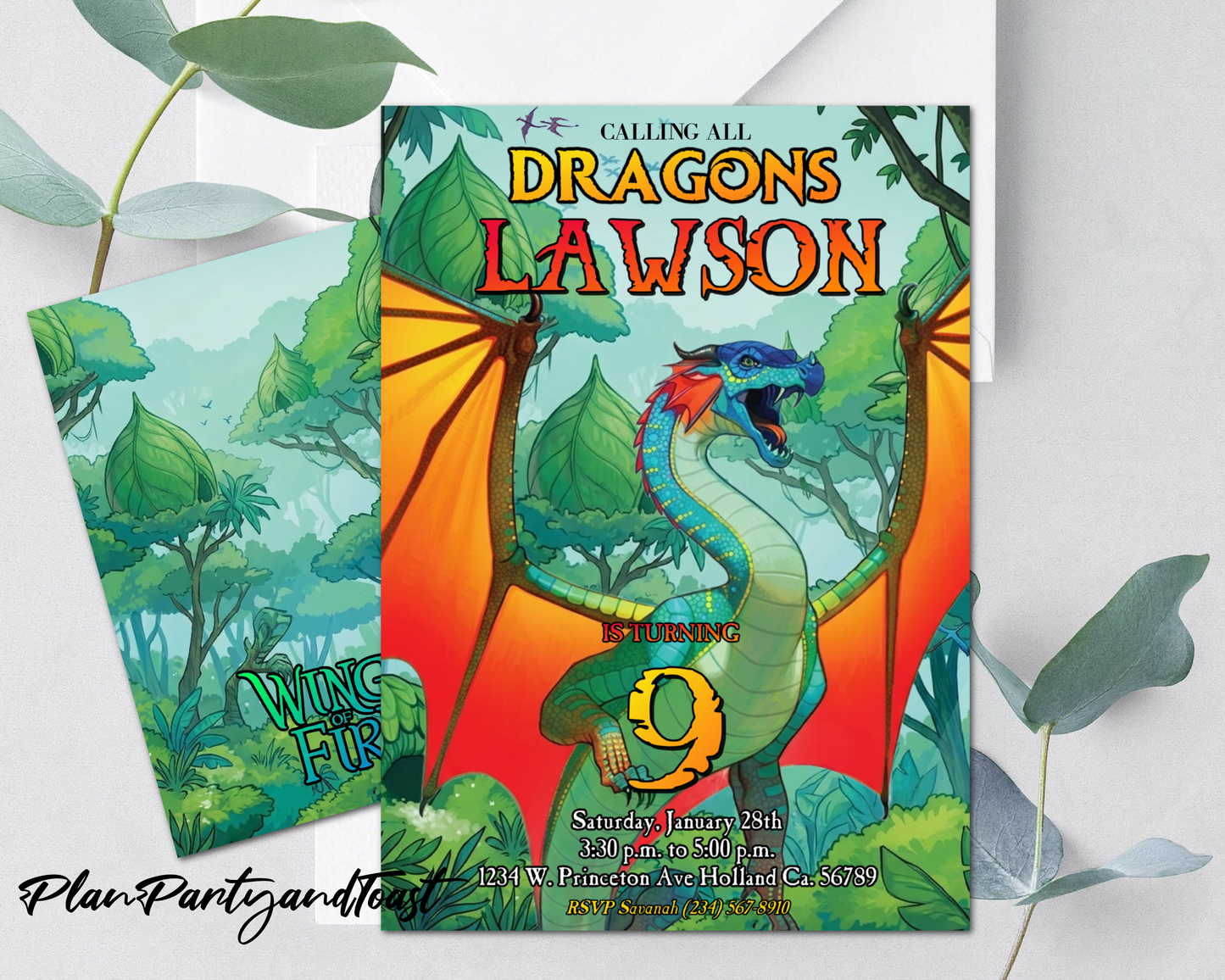 Wings of Fire birthday invitation, Glory theme