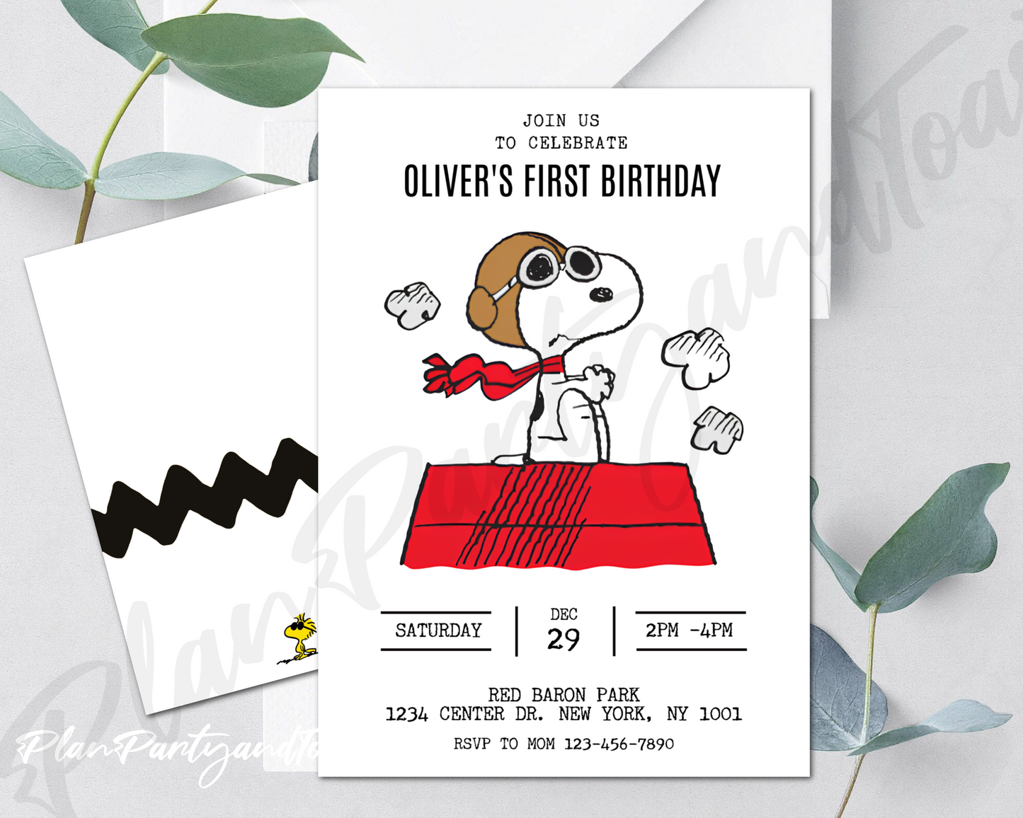 Snoopy birthday invitation the Red Baron theme