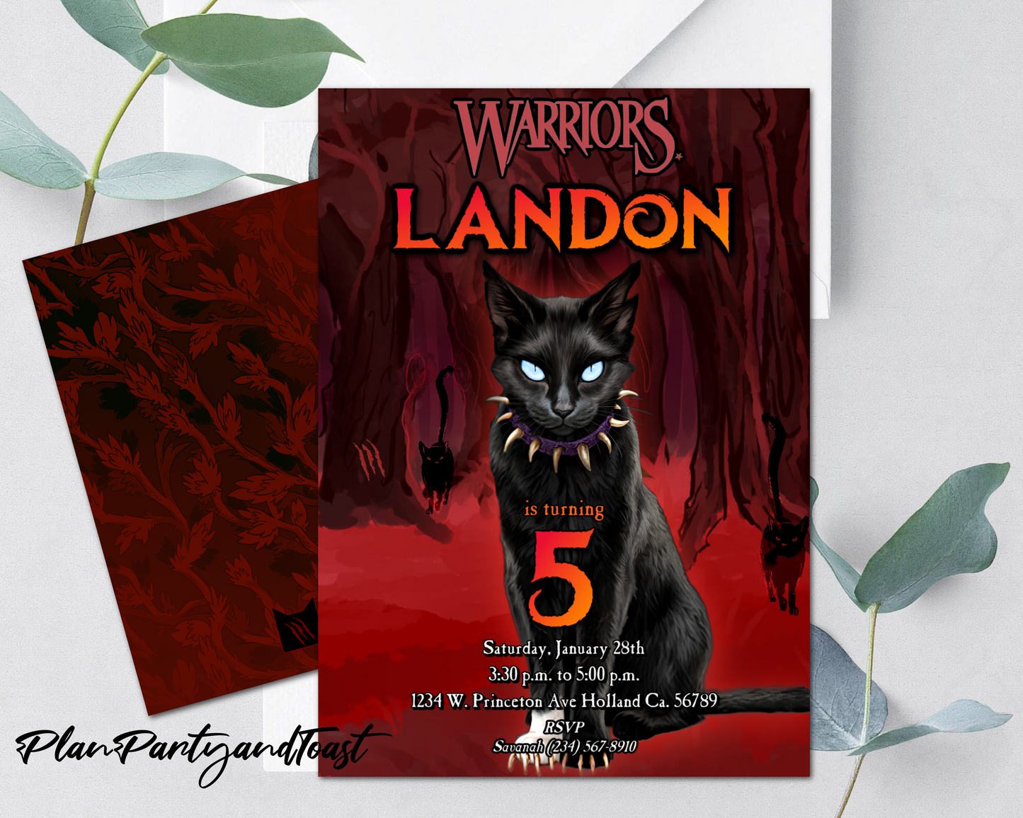 Warriors Cats birthday invitation, Scourge theme