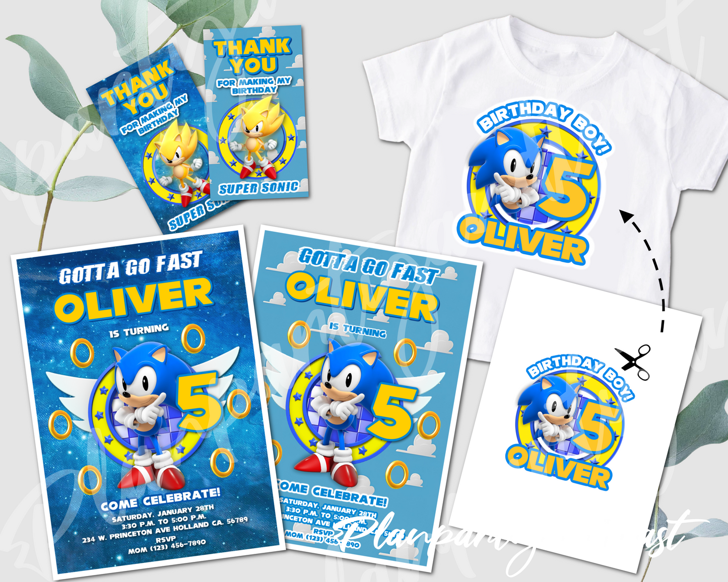 Sonic birthday invitation bundle