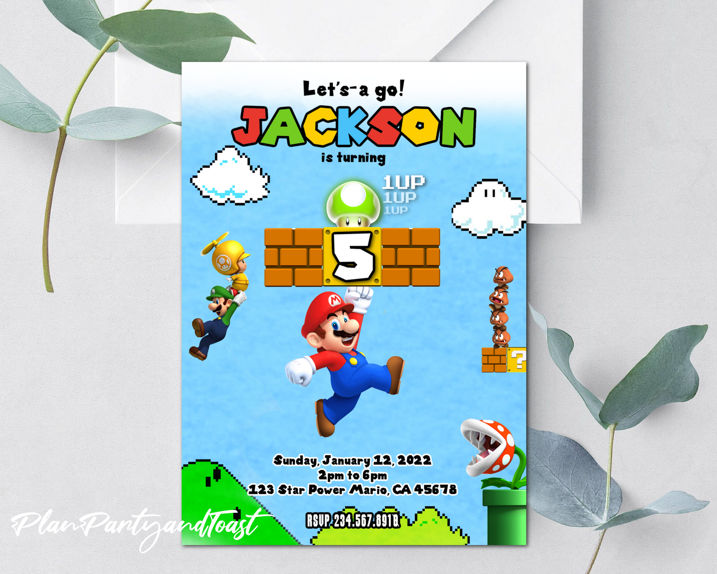 Super Mario Bros birthday invitation