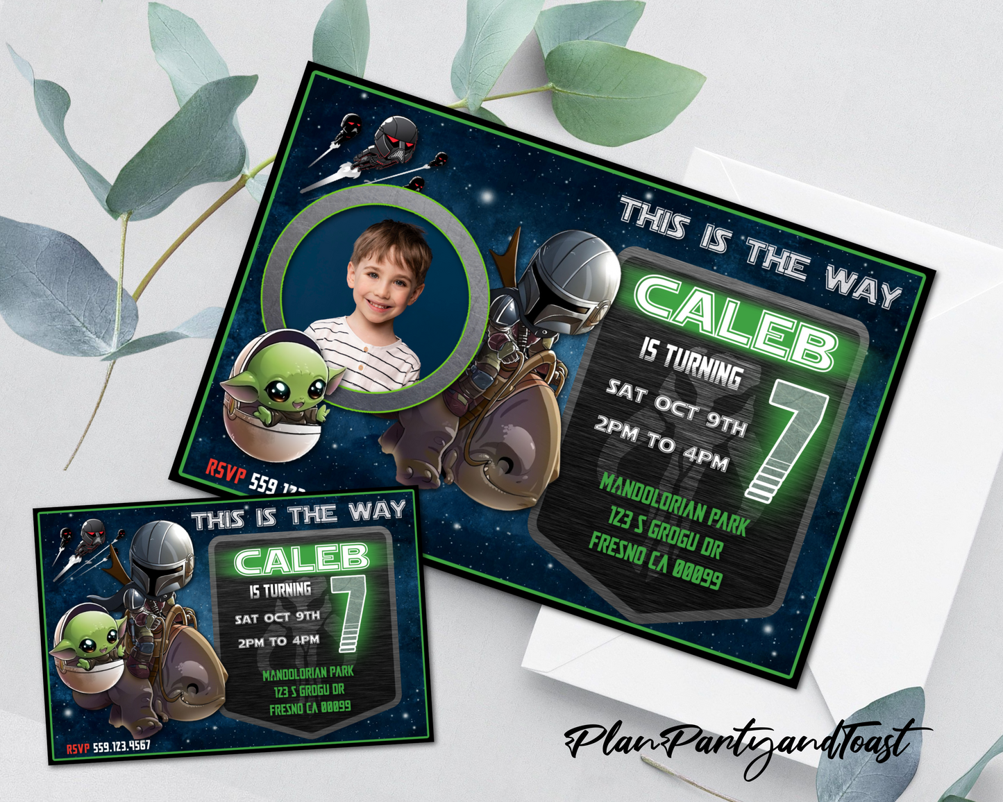 La invitación de cumpleaños de Mandalorian