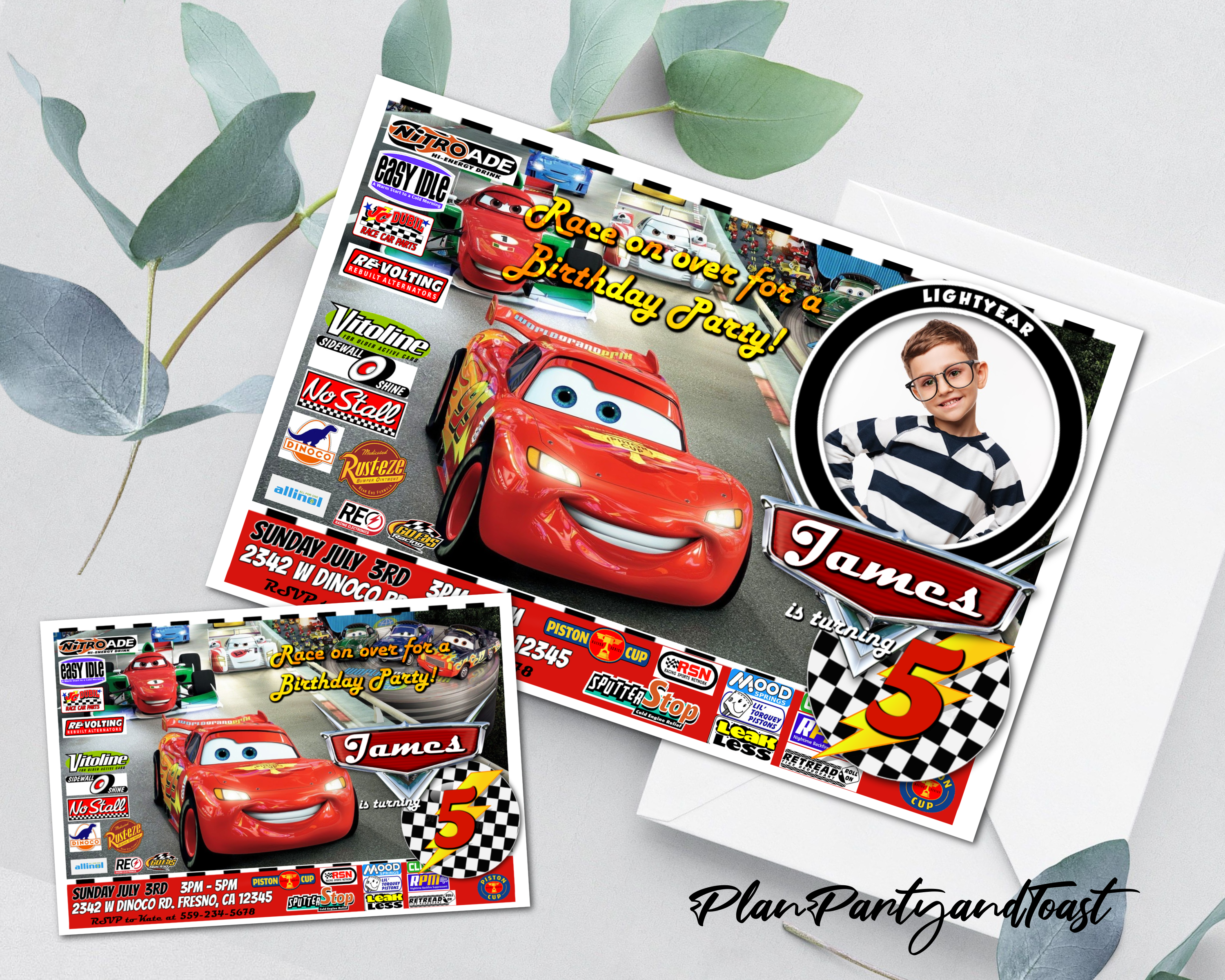 Cars birthday invitation Plan Party Toast