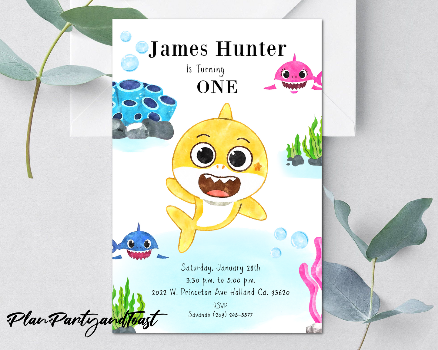 Baby Shark birthday invitation