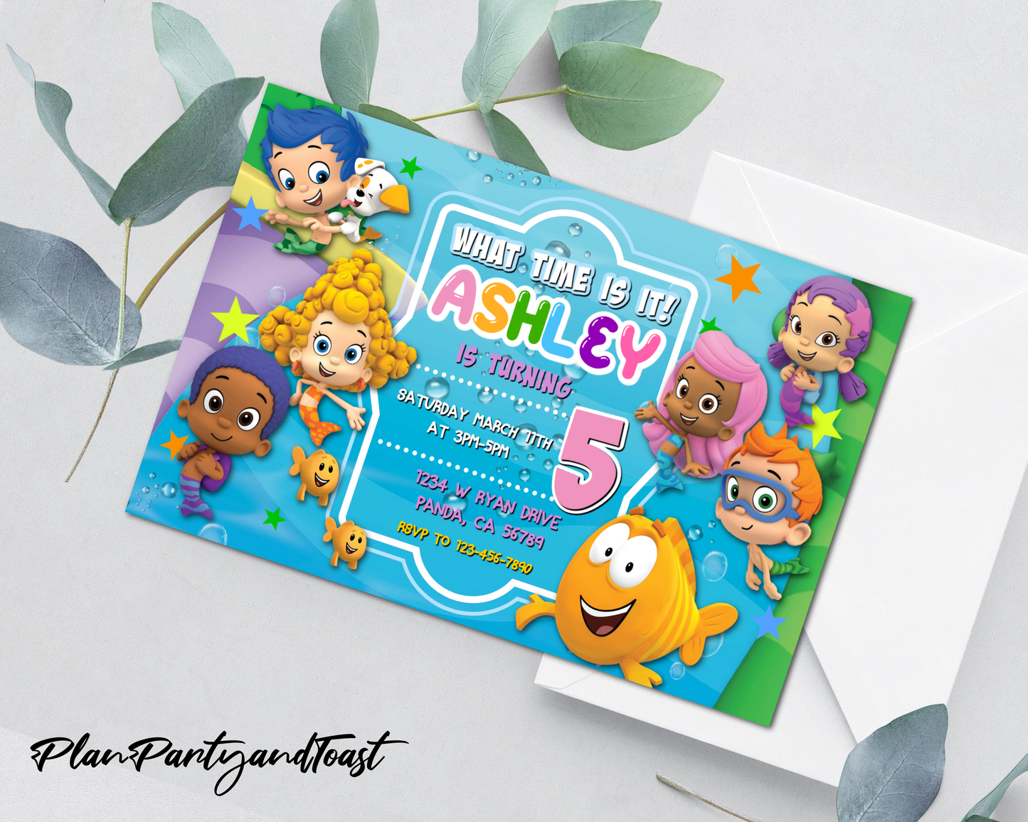 Bubble Guppies birthday invitation