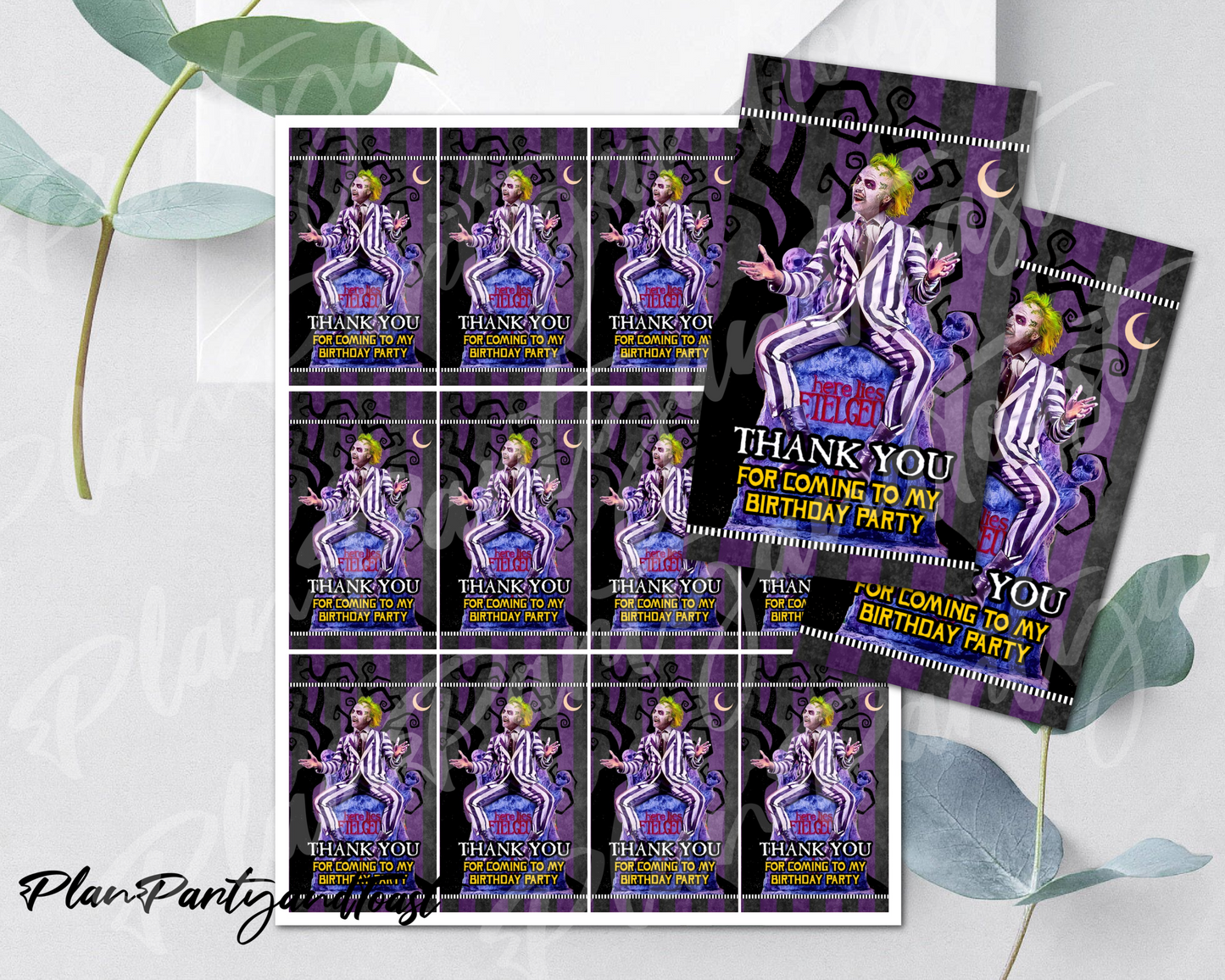 Beetlejuice birthday Thank You Tags