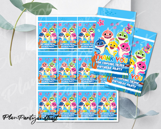 Baby Shark birthday Thank You Tags
