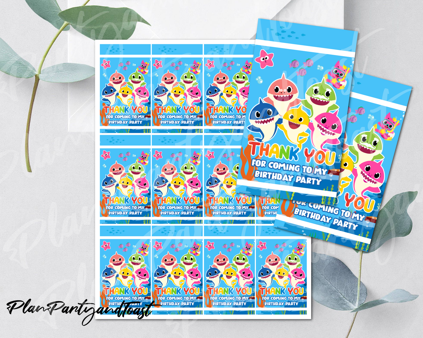 Baby Shark birthday Thank You Tags