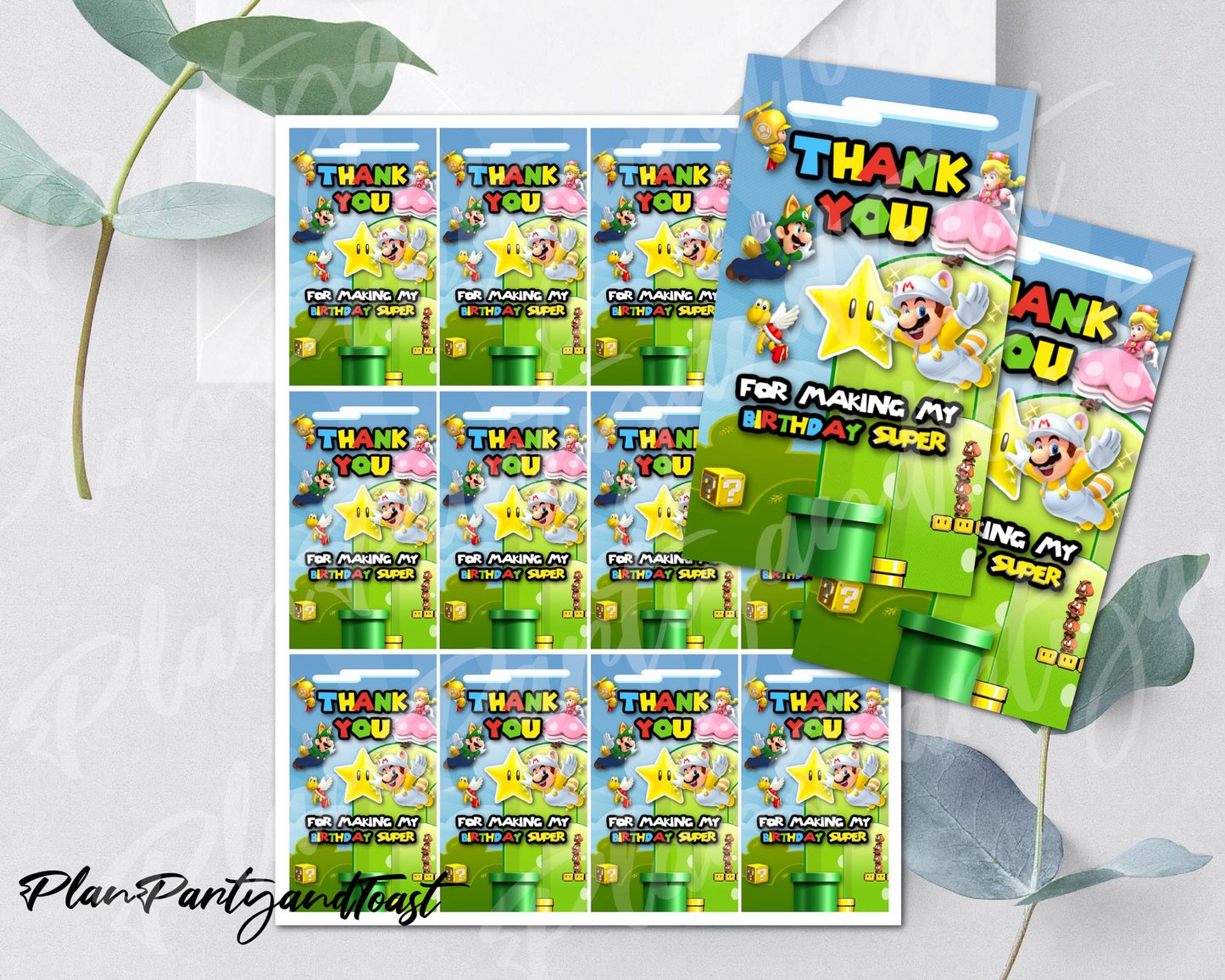 Super Mario Bros birthday Thank You Tags