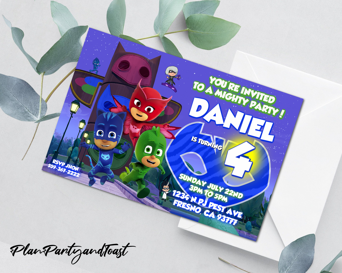 PJ Mask birthday invitation