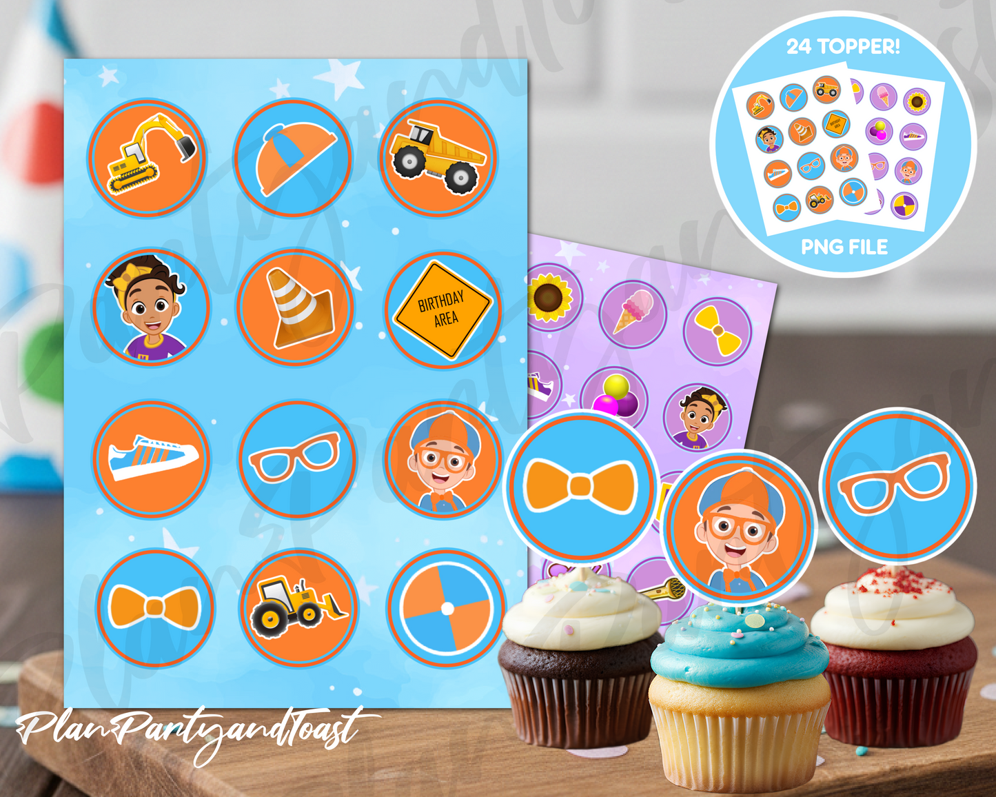 Blippi and Meekah cupcake toppers