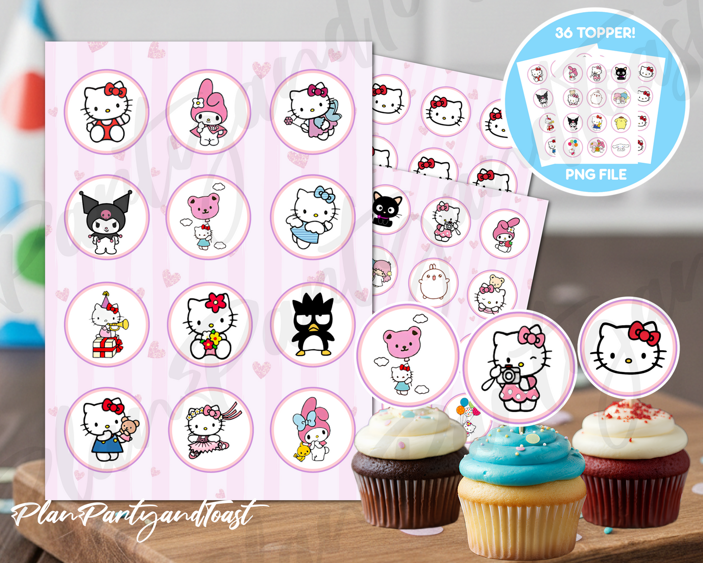 Hello Kitty cupcake toppers