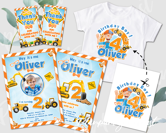 Blippi birthday invitation bundle