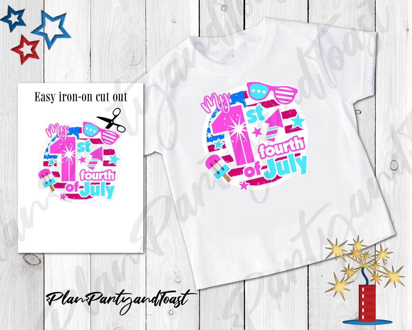 My 1st Fourth pink digital t-shirt design