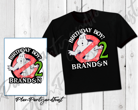 T-shirt compleanno Ghostbusters con design digitale termoadesivo